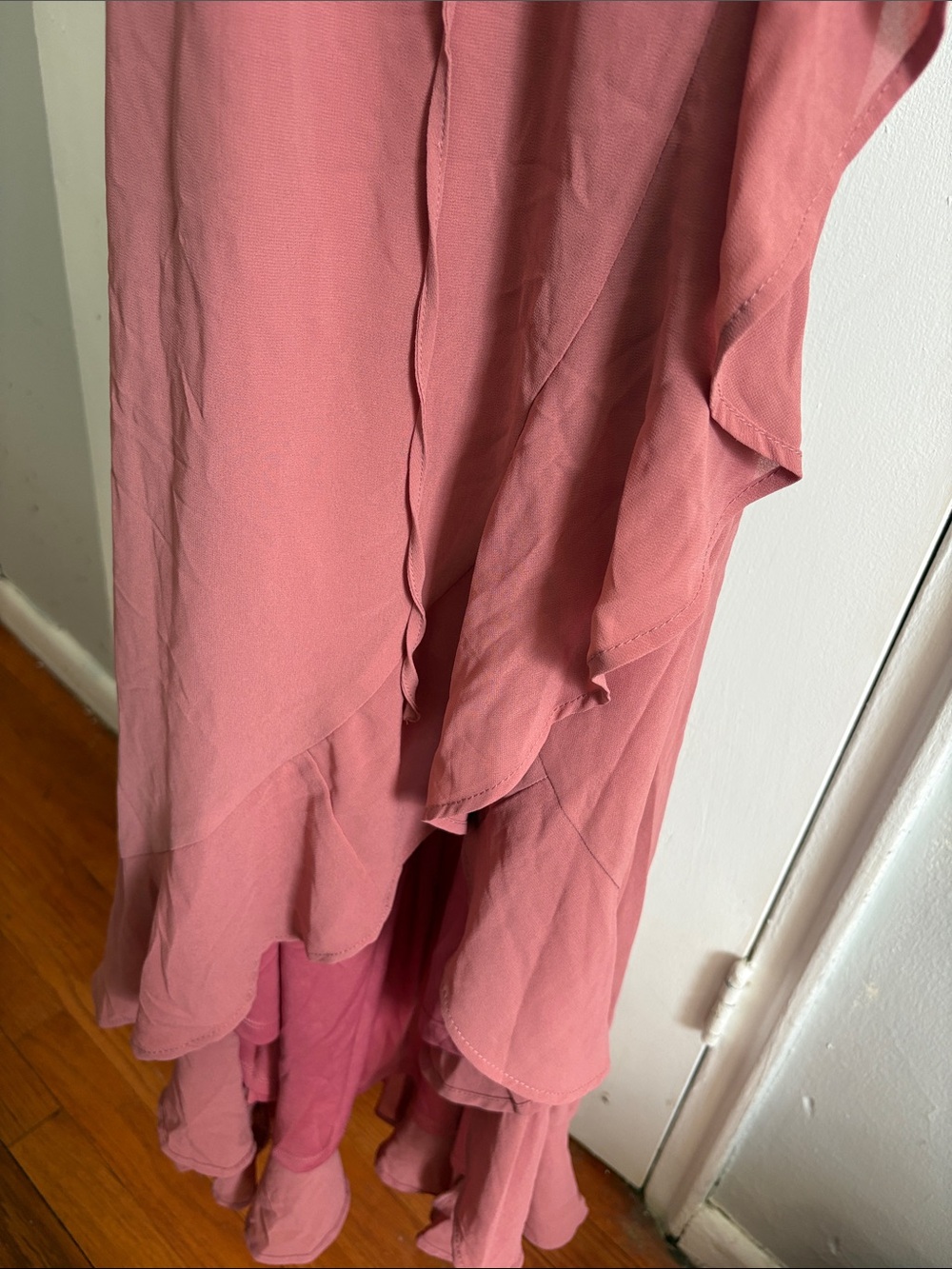 New with tags, Lulu's Dusty Rose Ruffle Wrap Maxi Dress - Picture 3 of 4